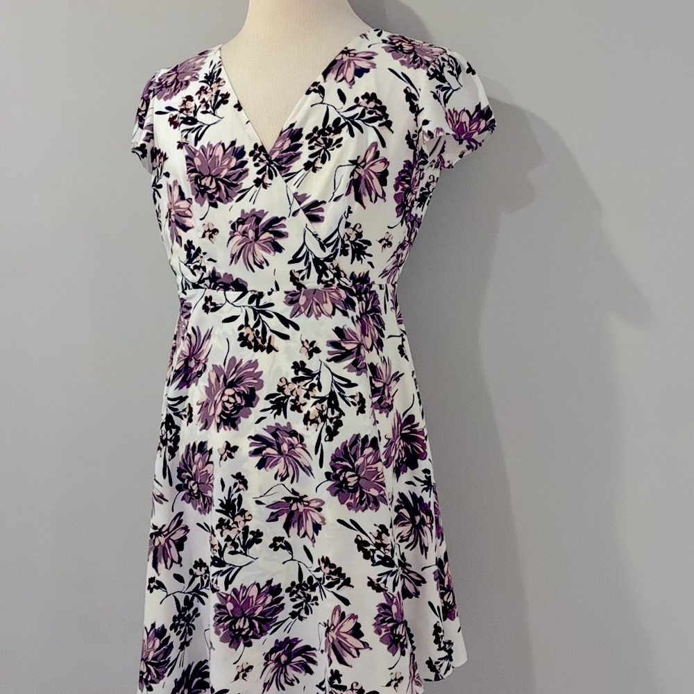 Ann Taylor White and Purple Floral  Dress